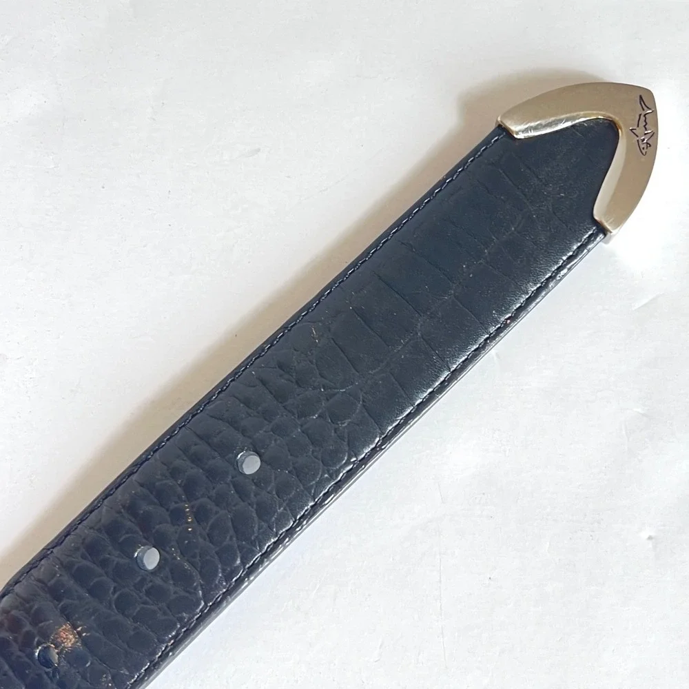 Greg Norman Black Croc Embossed Leather Belt Shark Logo Mens Size 36